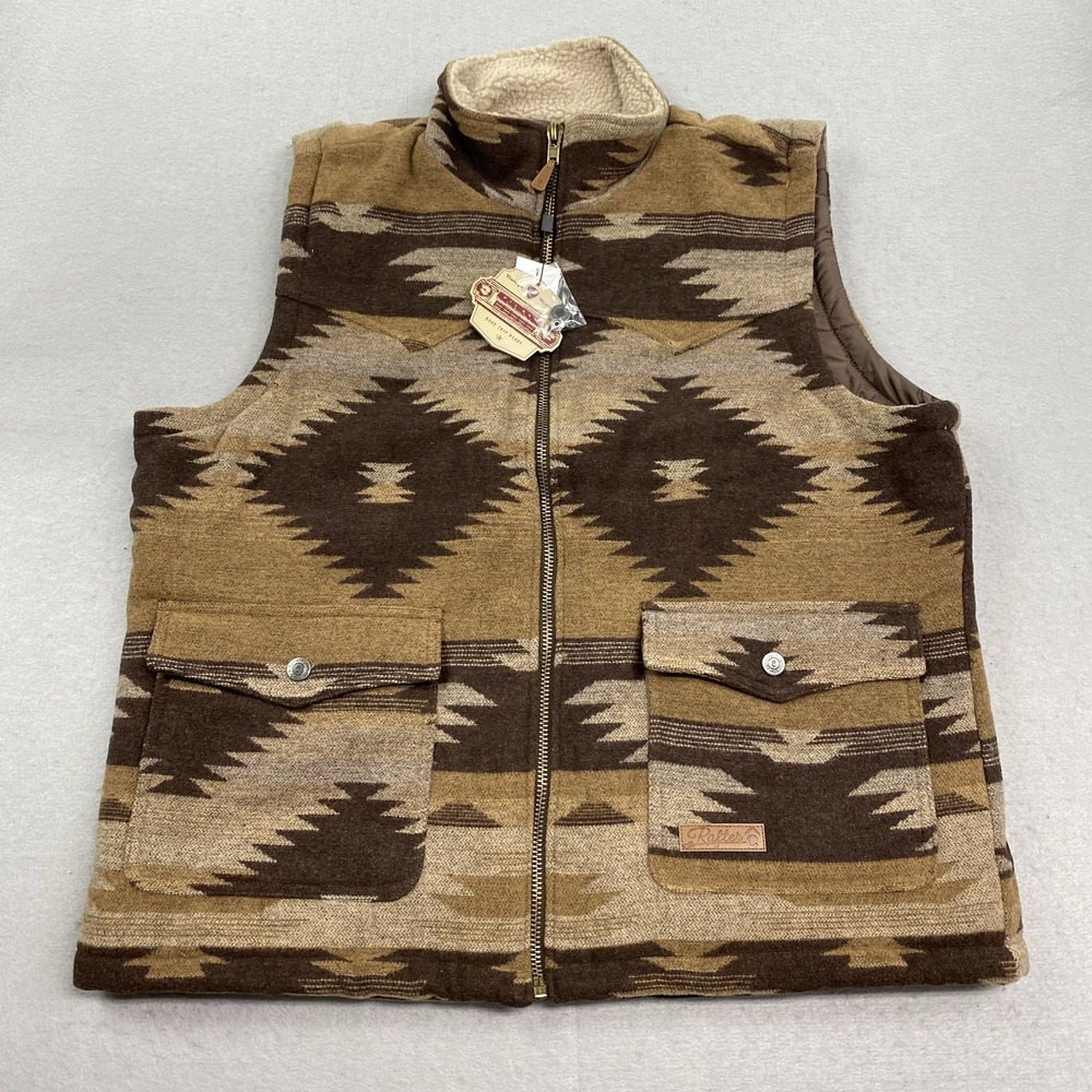 Rafter C Jacket Mens Extra Large Brown Vest Aztec Wool Blend Full Zip Western